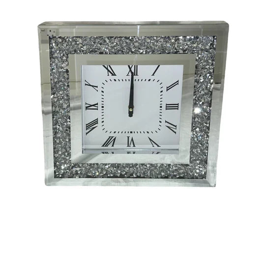 Luxe Frost: Square Crystal Wall Clock