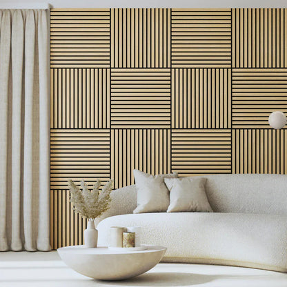 Pack of 4 Square Wood Acoustic Wall Panels 600mm x 600mm With 1x Free Adhesive