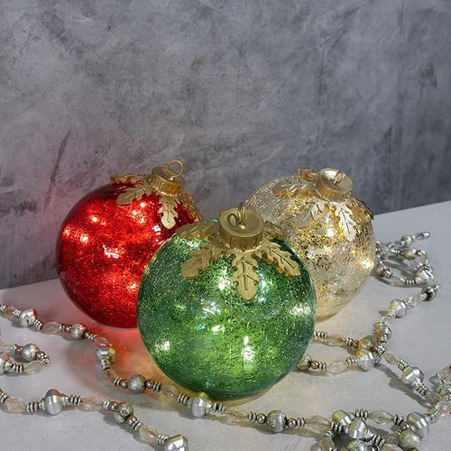Illuminated Christmas Table Decorations - Pre-Lit Glass Ornament Set of 3 [Take more for less]