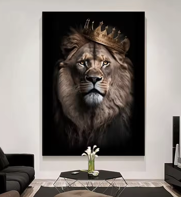 Premium Wall Art - King of the Jungle Crowned Lion (Multiple Sizes Available)