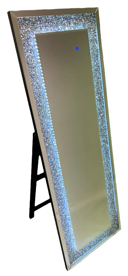 Lustre Glow: LED Crystal Standing Mirror