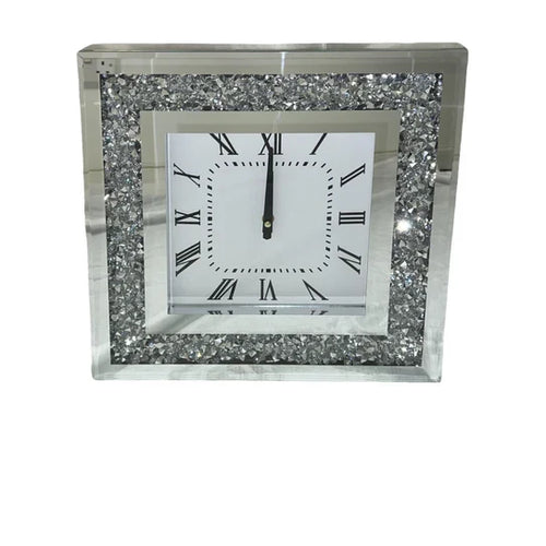 Luxe Frost: Square Crystal Wall Clock