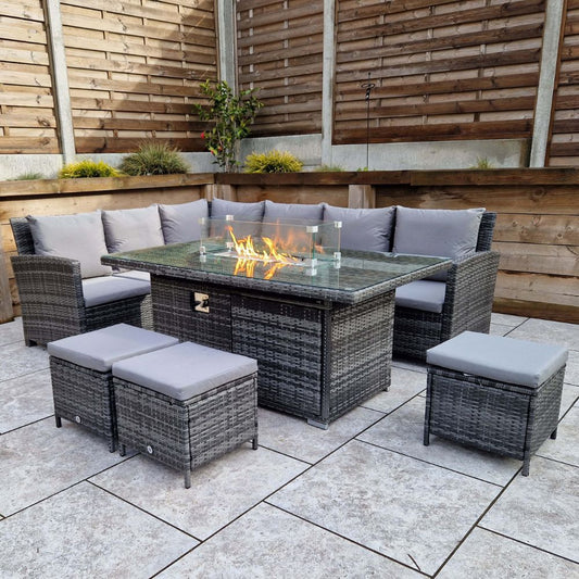 The Windsor Rattan Firepit Corner Sofa And Stools Garden Set